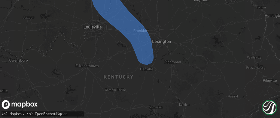 Hail map in Harrodsburg, KY on July 27, 2026