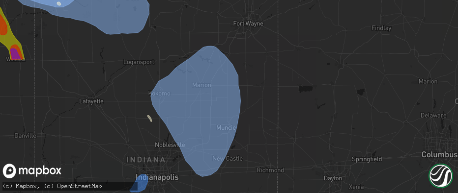 Hail map in Hartford City, IN on July 27, 2026