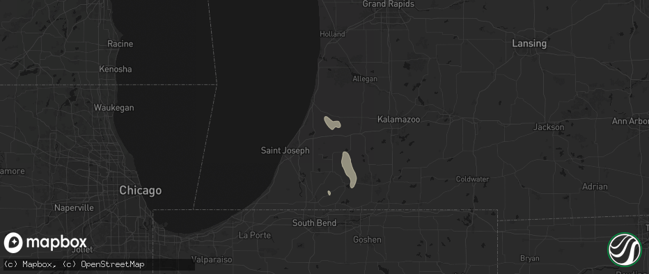 Hail map in Hartford, MI on July 27, 2026