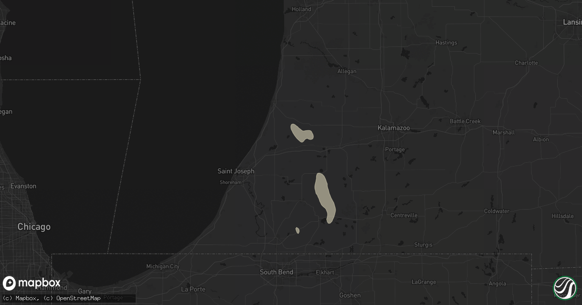 Hail map in Hartford, MI on July 27, 2026