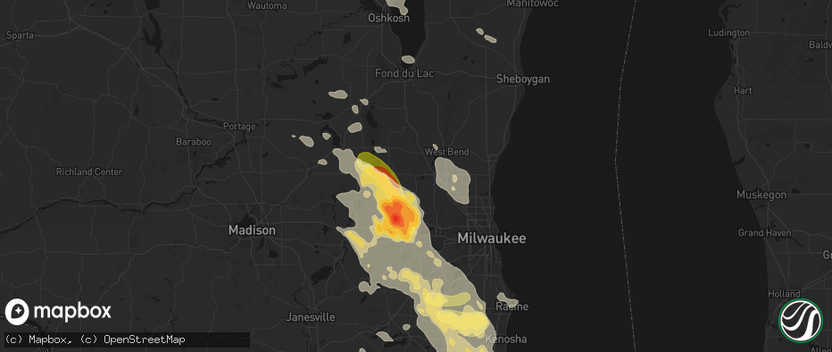 Hail map in Hartford, WI on July 27, 2026