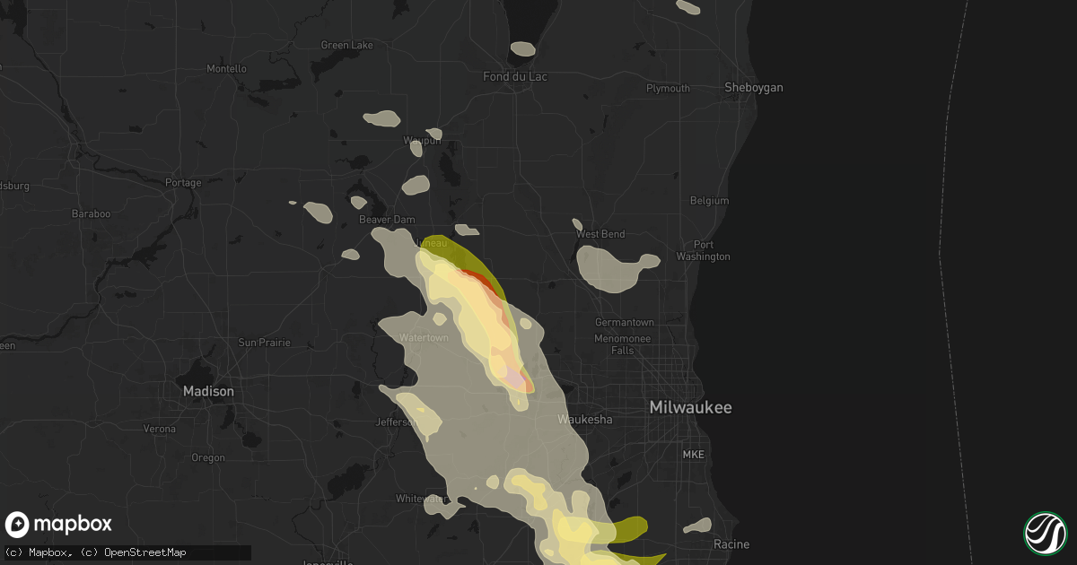 Hail map in Hartford, WI on July 27, 2026