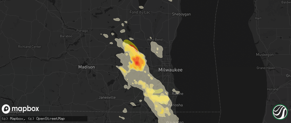 Hail map in Hartland, WI on July 27, 2026