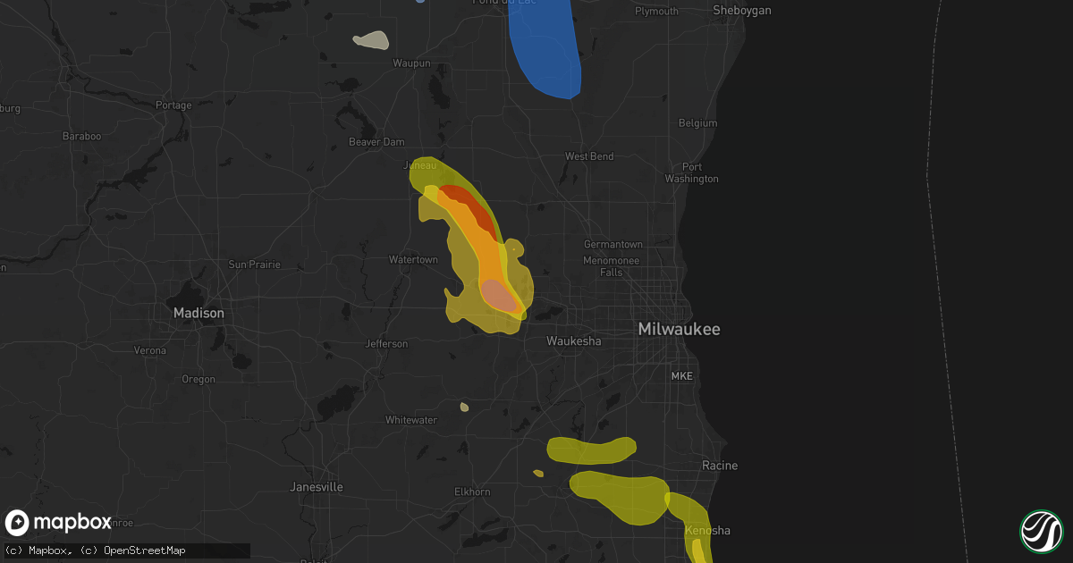 Hail map in Hartland, WI on July 27, 2026