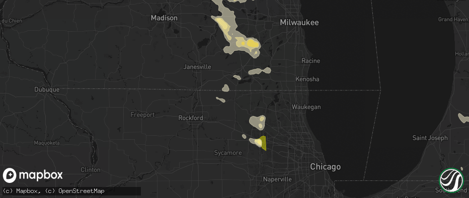 Hail map in Harvard, IL on July 27, 2026