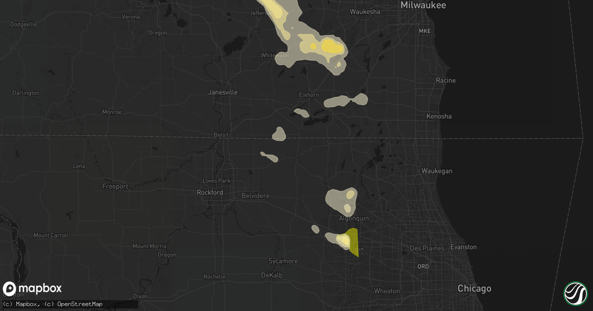Hail map in Harvard, IL on July 27, 2026
