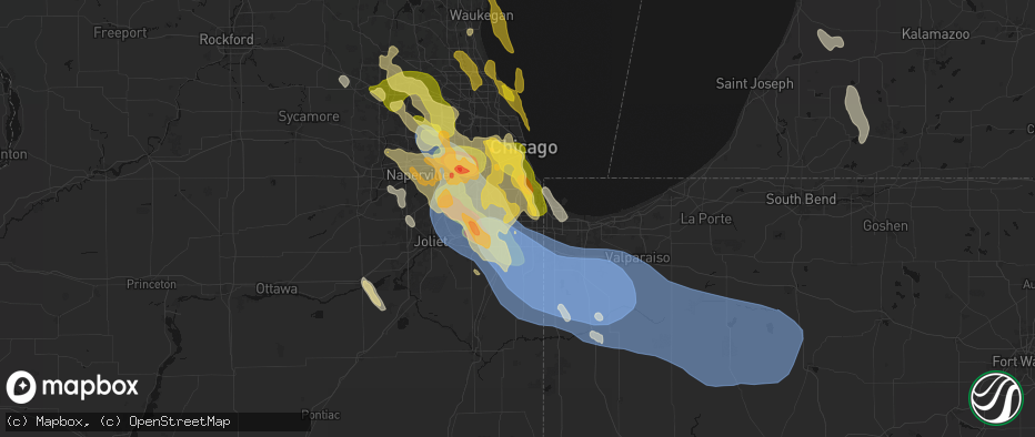 Hail map in Harvey, IL on July 27, 2026