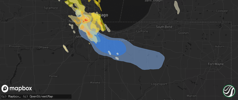 Hail map in Hebron, IN on July 27, 2026
