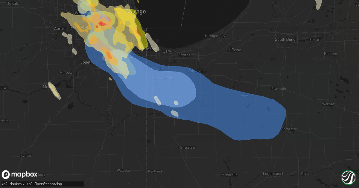 Hail map in Hebron, IN on July 27, 2026