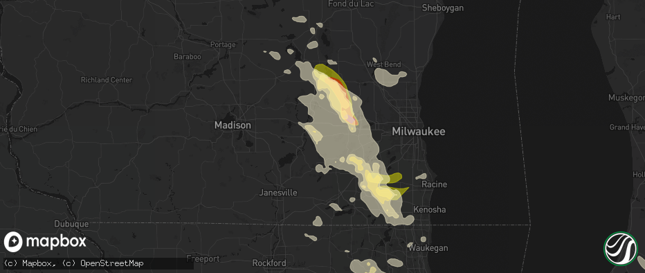 Hail map in Helenville, WI on July 27, 2026
