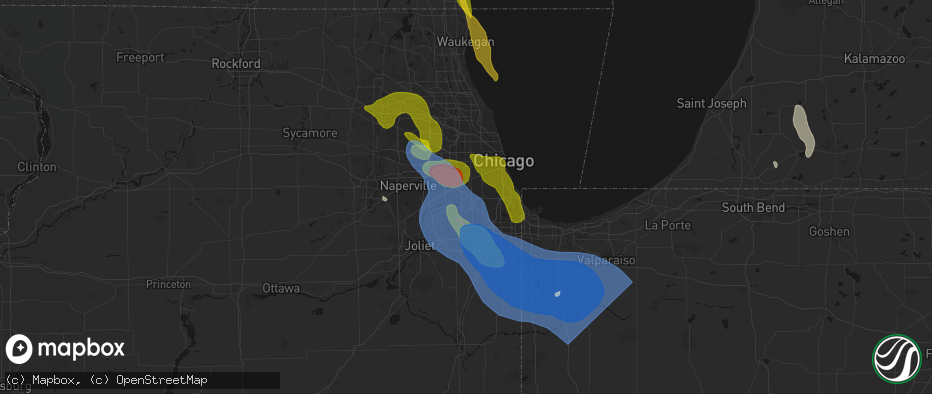 Hail map in Hickory Hills, IL on July 27, 2026