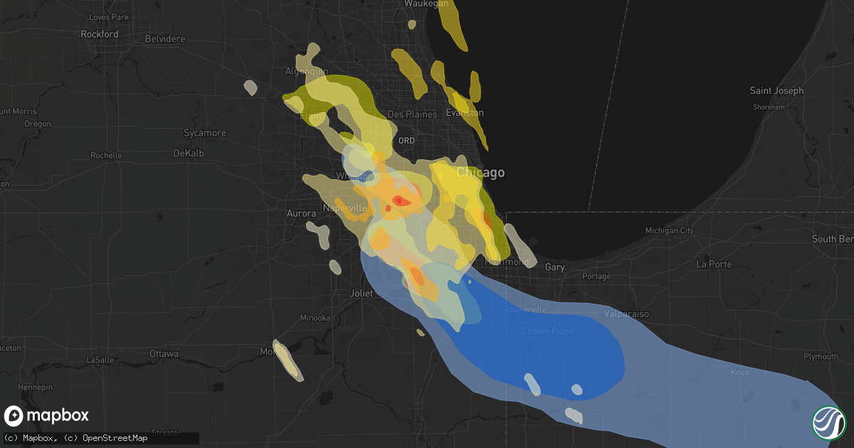 Hail map in Hickory Hills, IL on July 27, 2026