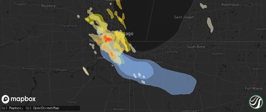 Hail map in Highland, IN on July 27, 2026