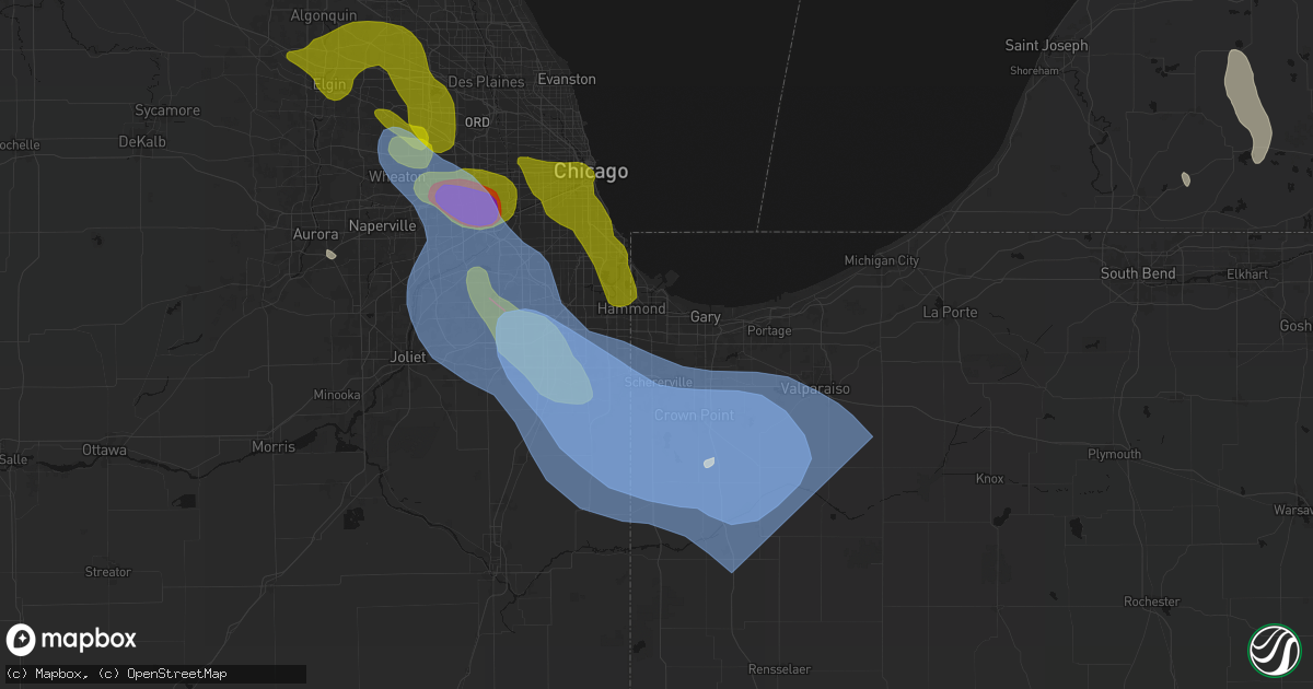 Hail map in Highland, IN on July 27, 2026
