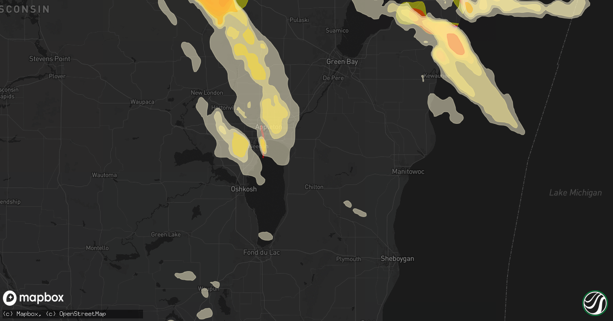 Hail map in Hilbert, WI on July 27, 2026