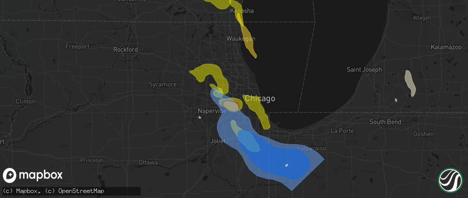 Hail map in Hillside, IL on July 27, 2026