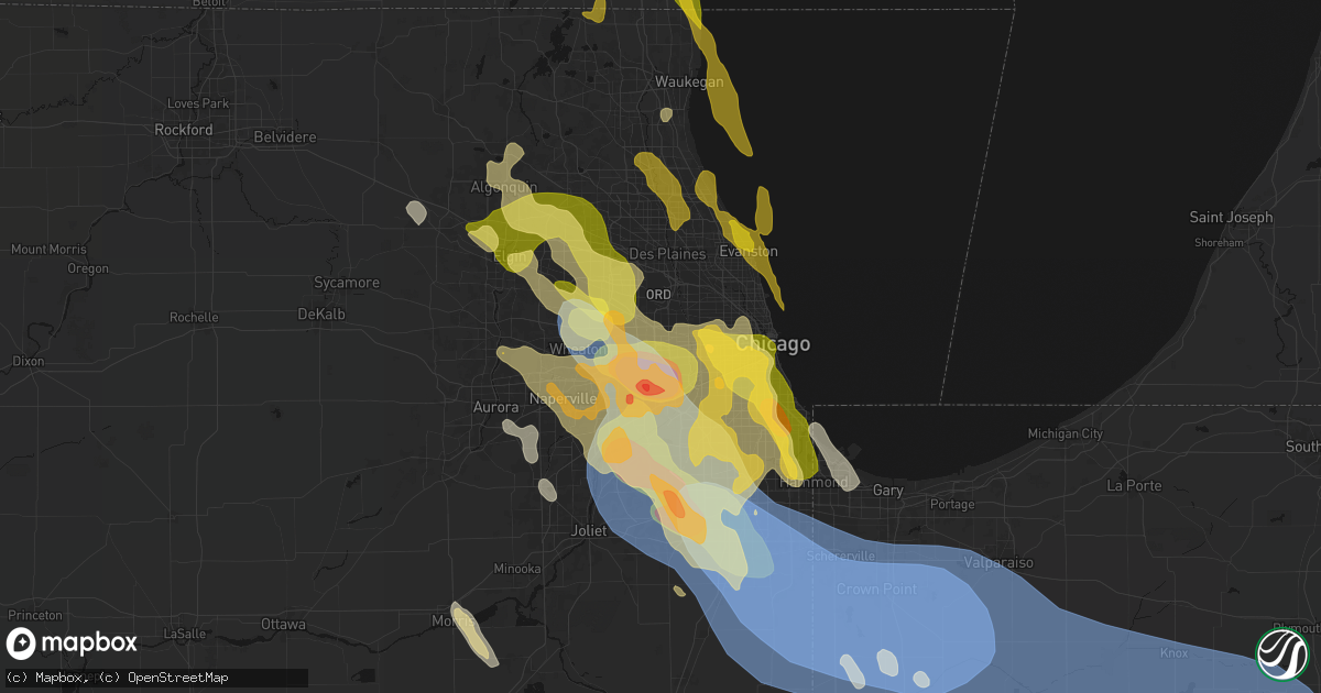 Hail map in Hillside, IL on July 27, 2026