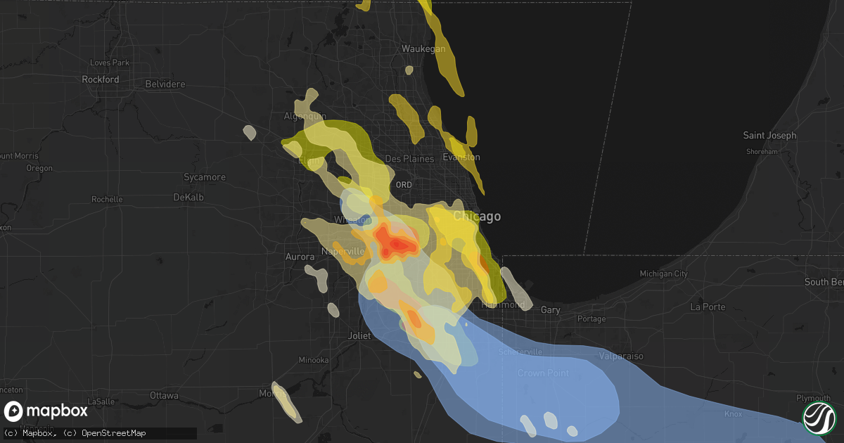 Hail map in Hines, IL on July 27, 2026