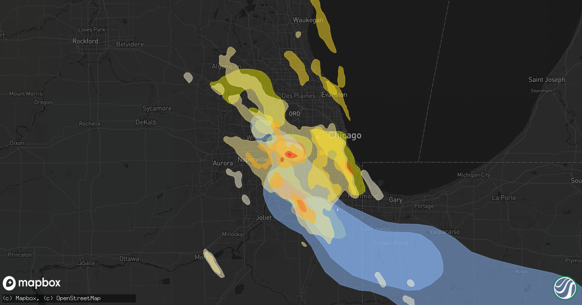 Hail map in Hinsdale, IL on July 27, 2026