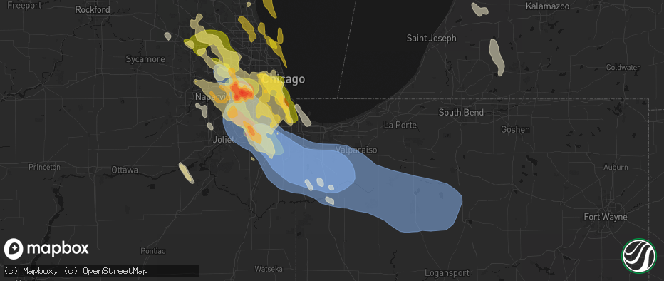 Hail map in Hobart, IN on July 27, 2026