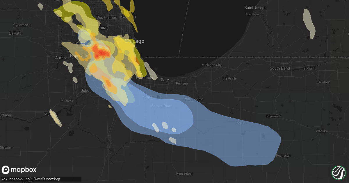 Hail map in Hobart, IN on July 27, 2026
