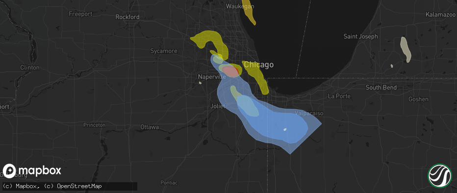Hail map in Homer Glen, IL on July 27, 2026