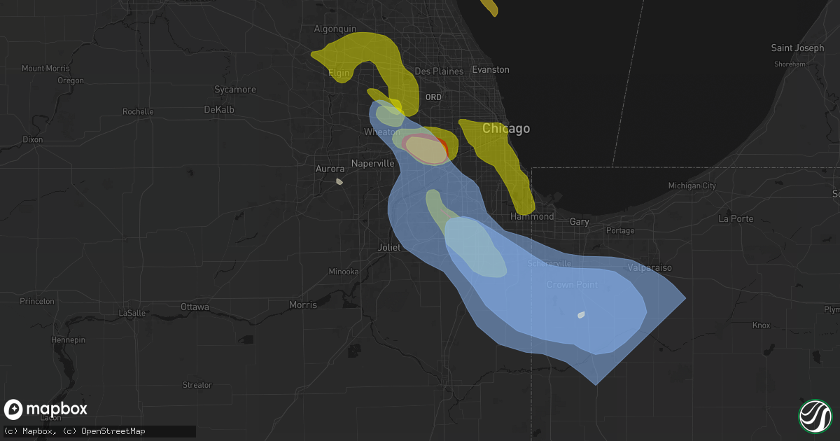 Hail map in Homer Glen, IL on July 27, 2026