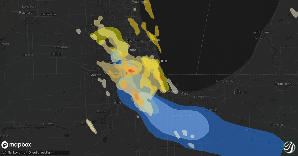 Hail map in Hometown, IL on July 27, 2026