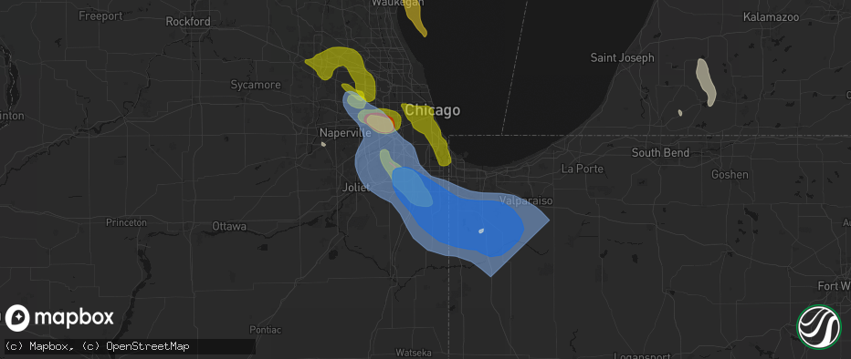 Hail map in Homewood, IL on July 27, 2026