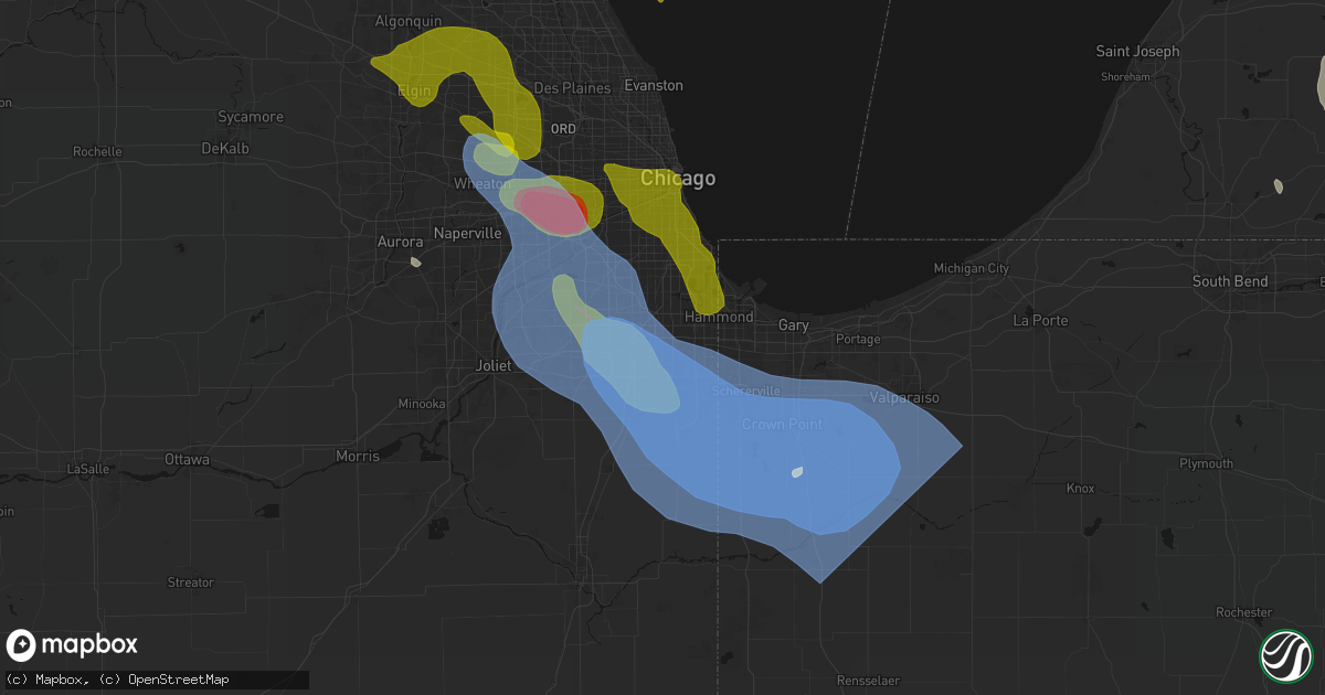 Hail map in Homewood, IL on July 27, 2026