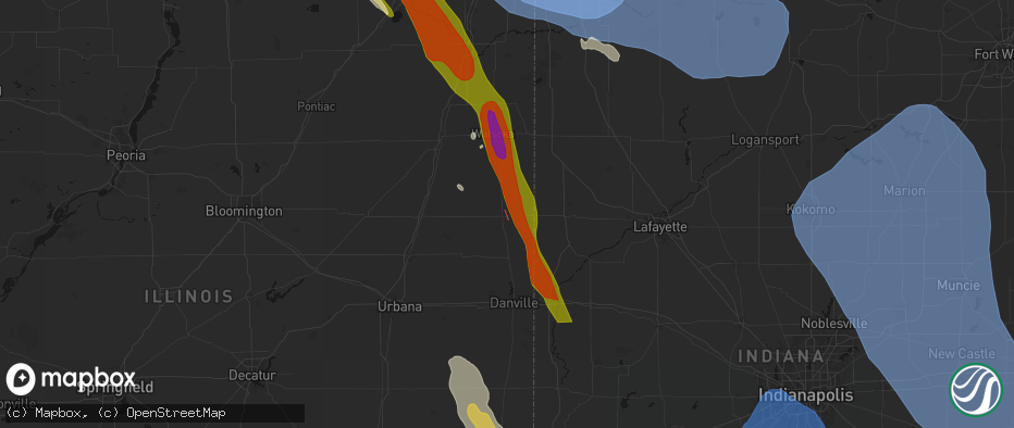 Hail map in Hoopeston, IL on July 27, 2026