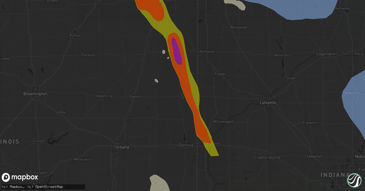 Hail map in Hoopeston, IL on July 27, 2026