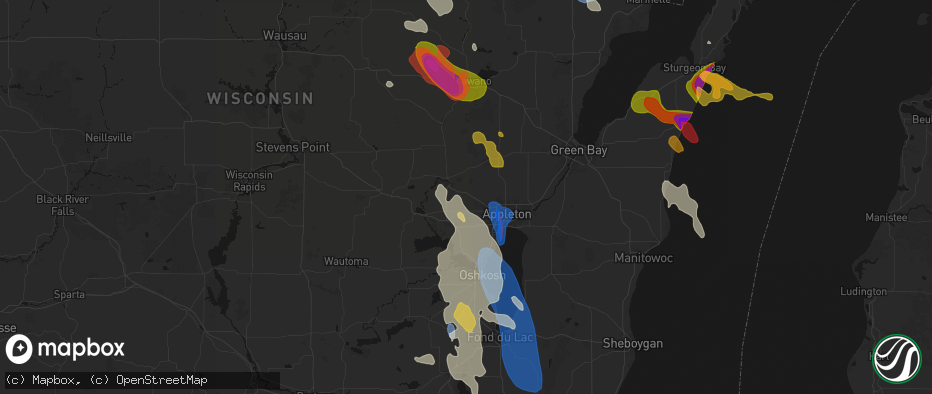 Hail map in Hortonville, WI on July 27, 2026