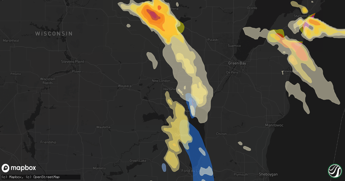 Hail map in Hortonville, WI on July 27, 2026