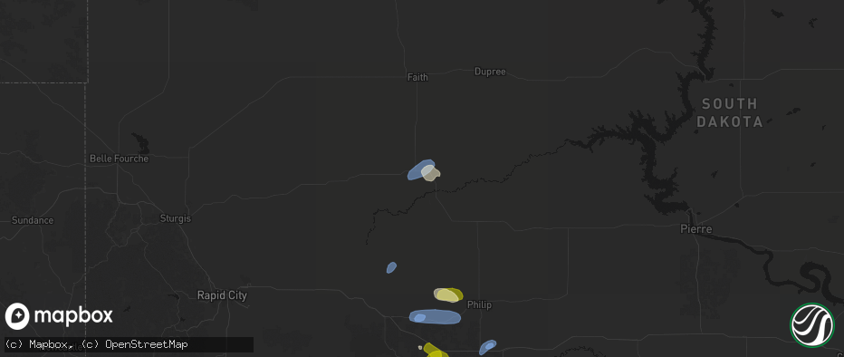 Hail map in Howes, SD on July 27, 2026