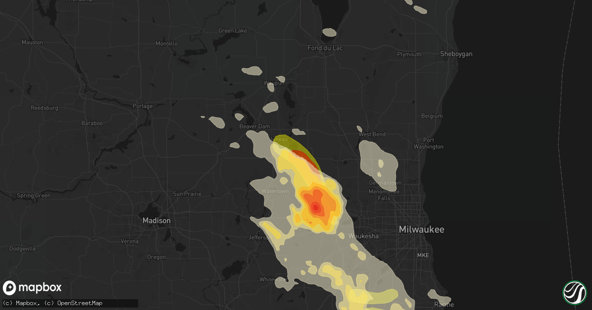 Hail map in Hustisford, WI on July 27, 2026