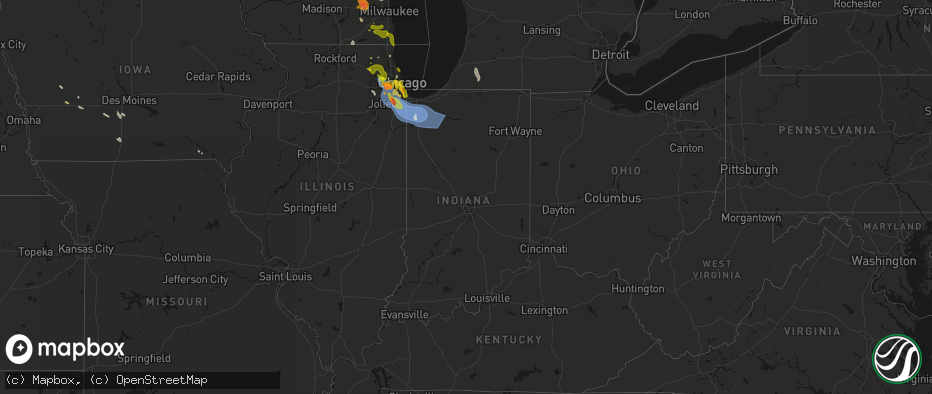 Hail map in Indiana on July 27, 2026