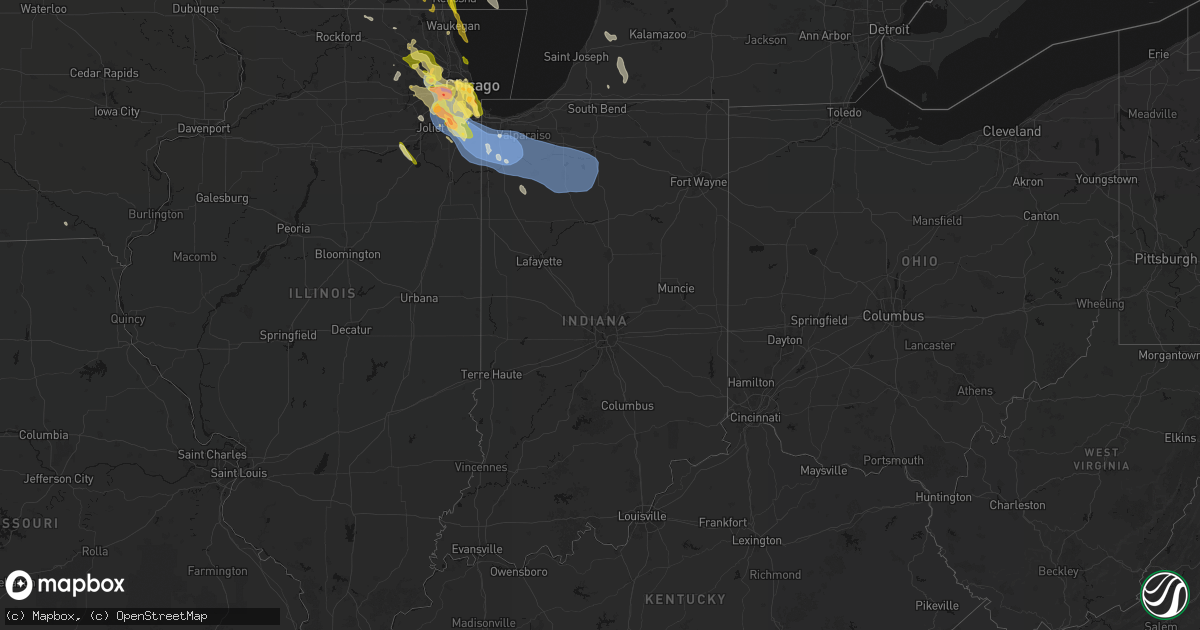 Hail map in Indiana on July 27, 2026