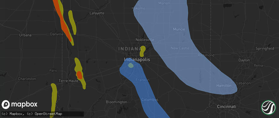 Hail map in Indianapolis, IN on July 27, 2026