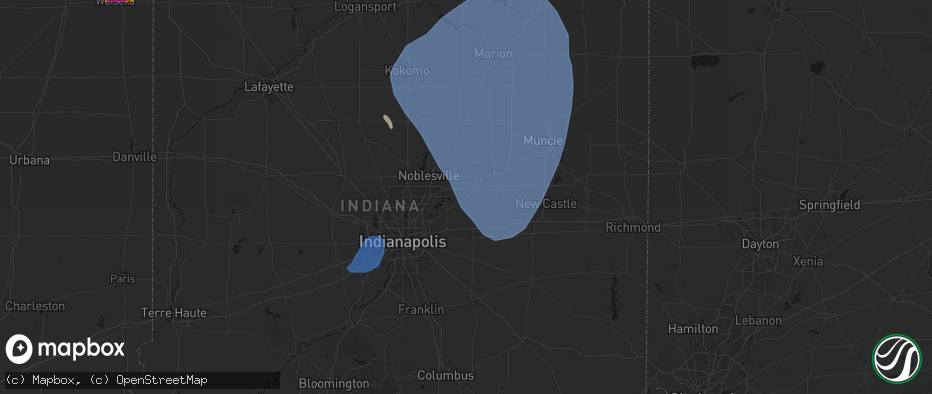 Hail map in Ingalls, IN on July 27, 2026