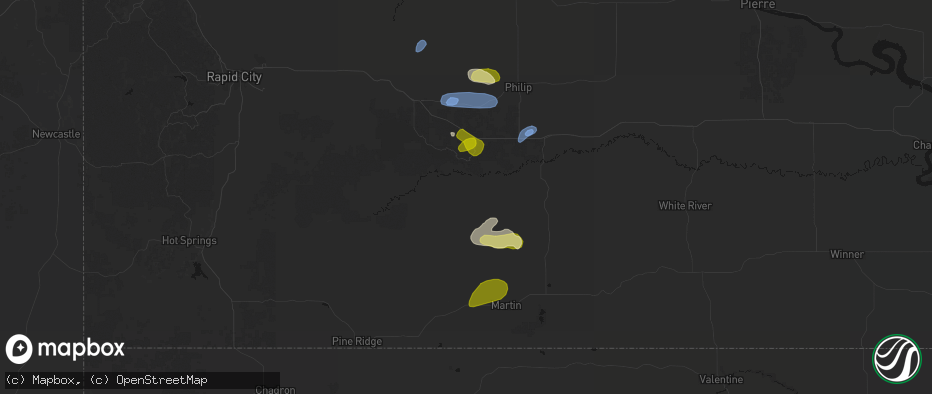 Hail map in Interior, SD on July 27, 2026