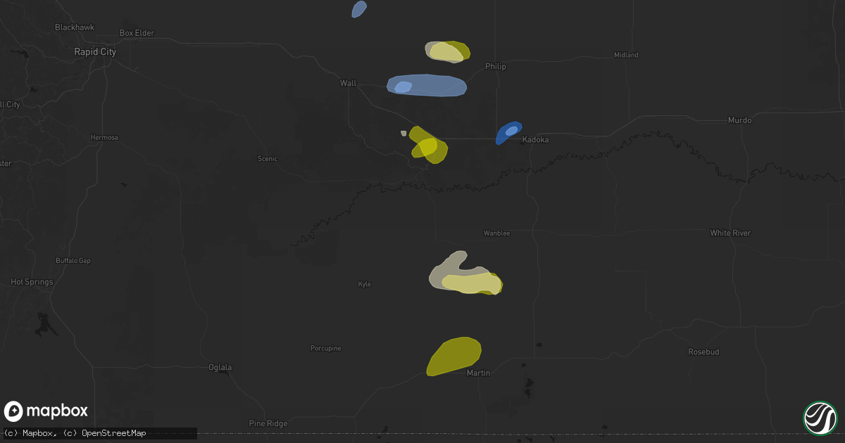 Hail map in Interior, SD on July 27, 2026