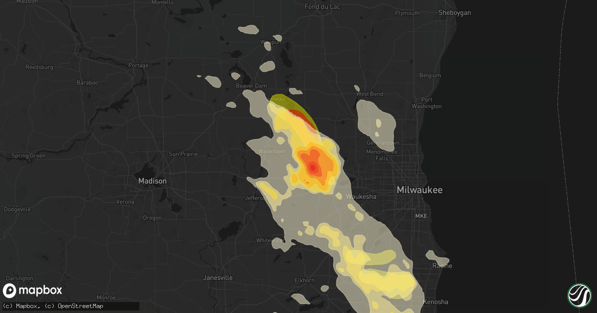 Hail map in Ixonia, WI on July 27, 2026