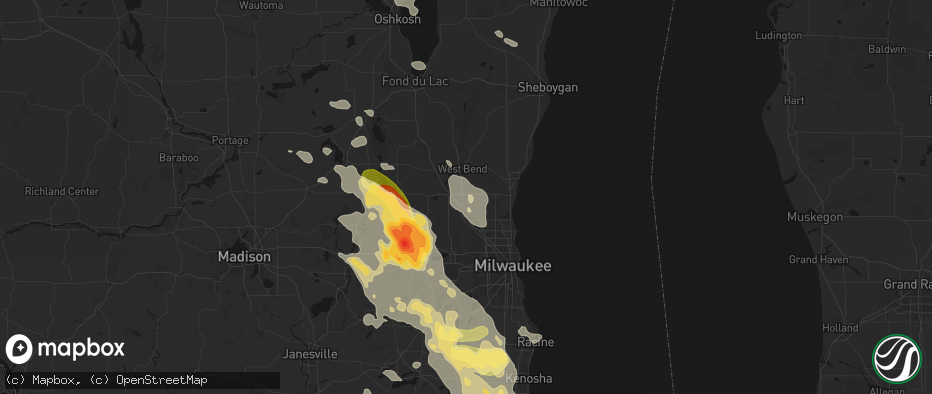 Hail map in Jackson, WI on July 27, 2026