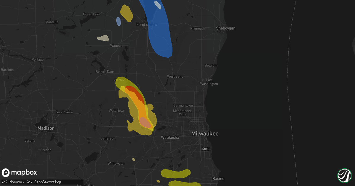 Hail map in Jackson, WI on July 27, 2026