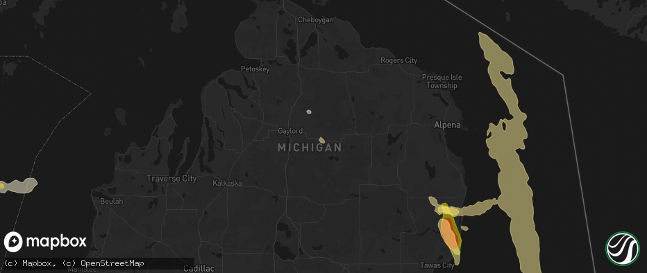 Hail map in Johannesburg, MI on July 27, 2026