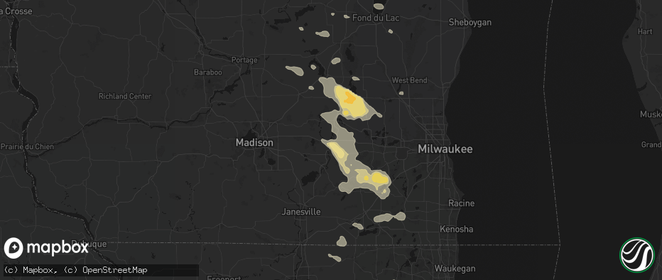 Hail map in Johnson Creek, WI on July 27, 2026