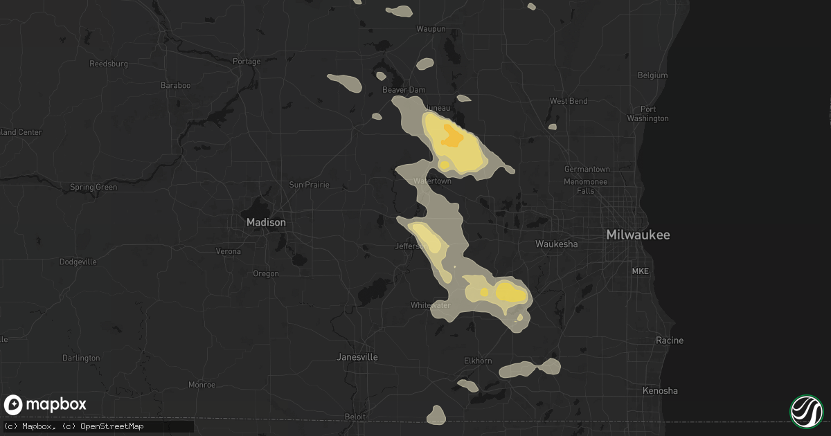 Hail map in Johnson Creek, WI on July 27, 2026