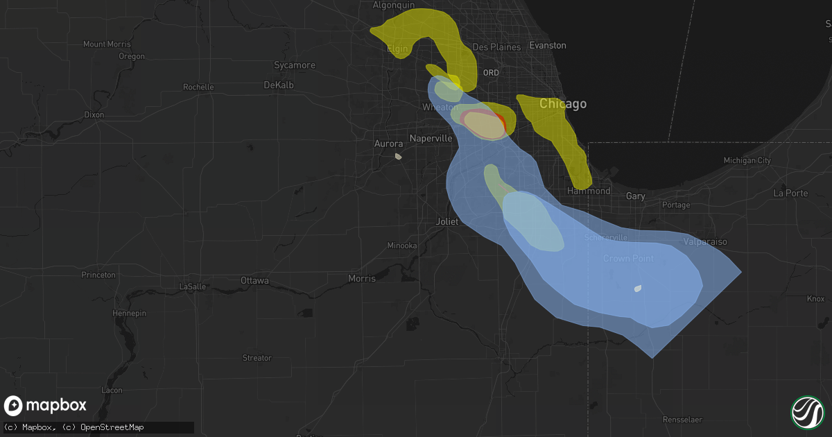 Hail map in Joliet, IL on July 27, 2026