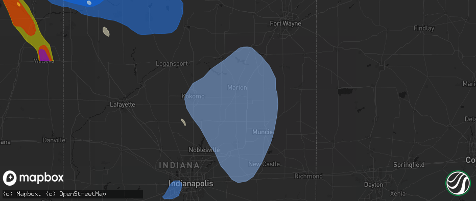 Hail map in Jonesboro, IN on July 27, 2026